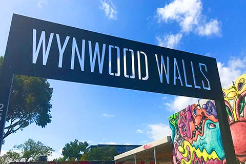 This is a stock photo. An up close photo of the Wynwood Walls sign in Miami, Florida.